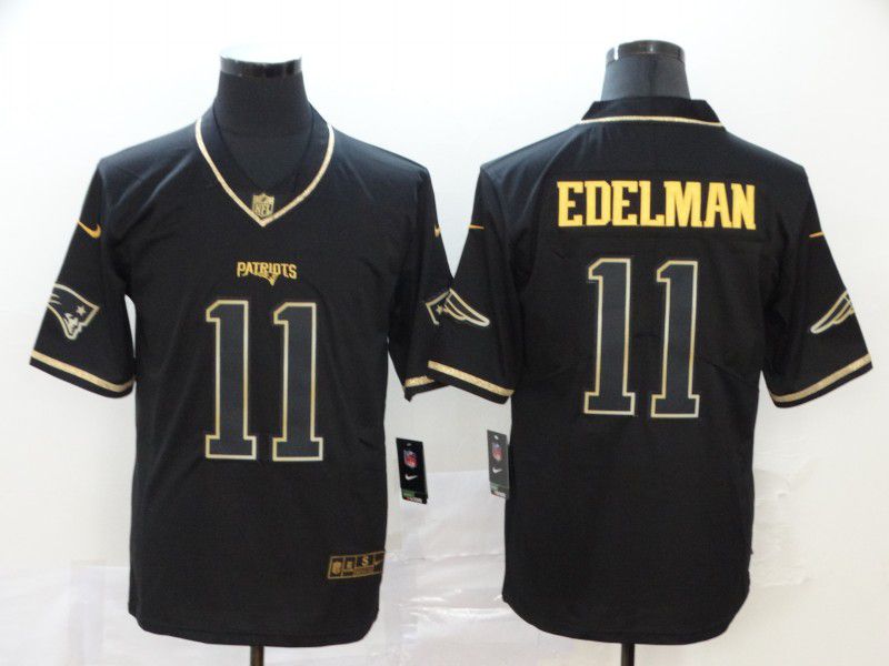 Men New England Patriots #11 Edelman Black Retro gold character Nike NFL Jerseys